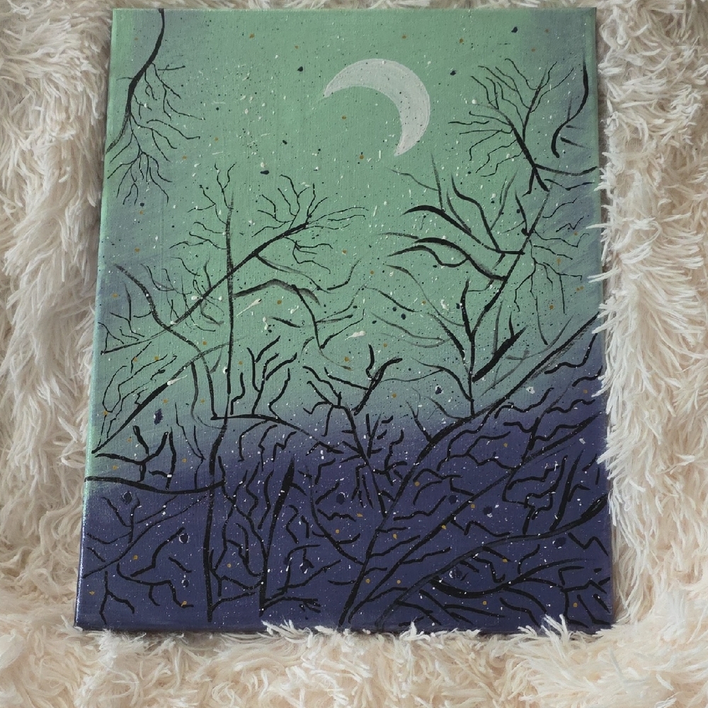 Painting Art Mystical Green and Purple Tree Canvas Art